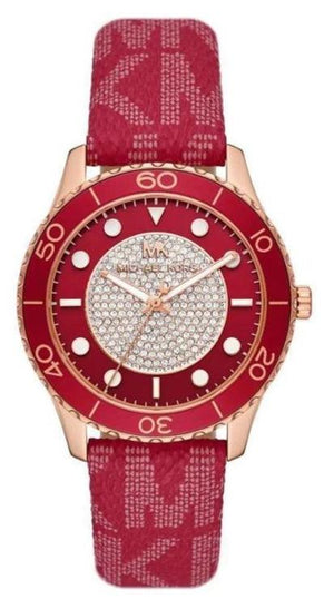Michael Kors Runway Three-Hand Quartz Red Dial Red Leather Strap Watch For Women - MK7179 Authentic Buy Shop Now