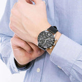 Emporio Armani Mario Chronograph Black Dial Black Leather Strap Watch For Men - AR11243 Authentic Buy Shop Now