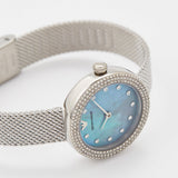 Emporio Armani Rosa Diamonds Mother of Pearl Blue Dial Silver Mesh Bracelet Watch For Women - AR11380 Authentic Buy Shop Now