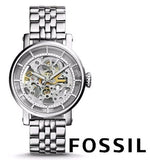 Fossil Boyfriend Automatic Skeleton Silver Dial Silver Steel Strap Watch for Women - ME3067 Authentic Buy Shop Now