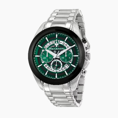 Maserati Traguardo Chronograph Green Dial Silver Steel Strap Watch For Men - R8873612060 Authentic Buy Shop Now