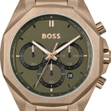 Hugo Boss Classic Chronograph Green Dial Beige Gold Steel Strap Watch For Men - 1514019 Authentic Buy Shop Now