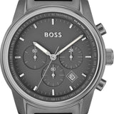 Hugo Boss Trace Chronograph Grey Dial Grey Steel Strap Watch For Men - 1514005 Authentic Buy Shop Now