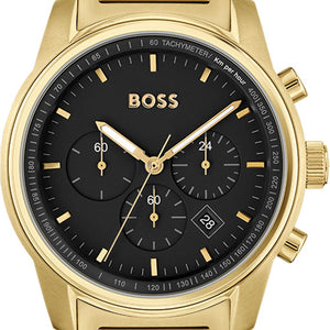 Hugo Boss Trace Chronograph Black Dial Gold Steel Strap Watch For Men - 1514006 Authentic Buy Shop Now