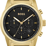 Hugo Boss Trace Chronograph Black Dial Gold Steel Strap Watch For Men - 1514006 Authentic Buy Shop Now