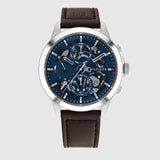 Tommy Hilfiger Henry Chronograph Blue Dial Brown Leather Strap Watch For Men -1710476 Authentic Buy Shop Now