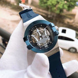 Maserati Potenza Skeleton Dial Quartz Blue Silicon Watch For Men - R8821108028 Authentic Buy Shop Now