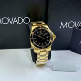 Movado Series 800 Black Dial Gold Steel Strap Watch For Men - 2600145 Authentic Buy Shop Now