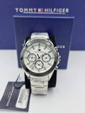 Tommy Hilfiger Hudson Chronograph White Dial Silver Steel Strap Watch For Men - 1791227 Authentic Buy Shop Now