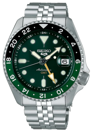 Seiko 5 Sports SKX GMT Automatic Green Dial Silver Steel Strap Watch For Men - SSK035K1 Authentic Buy Shop Now