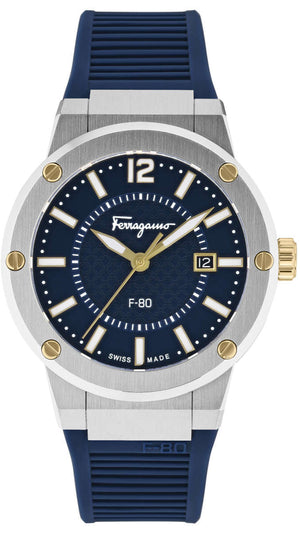 Salvatore Ferragamo F-80 Blue Dial Blue Rubber Strap Watch For Men - SFHY01122 Authentic Buy Shop Now
