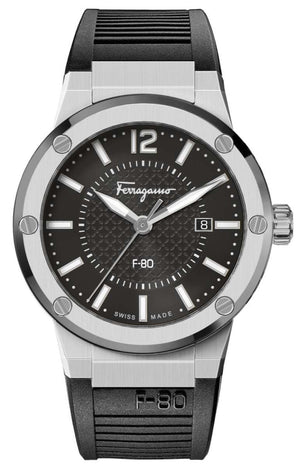 Salvatore Ferragamo F-80 Black Dial Black Rubber Strap Watch For Men - SFHY01322 Authentic Buy Shop Now