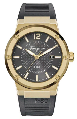 Salvatore Ferragamo F-80 Classic Black Dial Black Rubber Strap Watch for Men - SFHY01621 Authentic Buy Shop Now