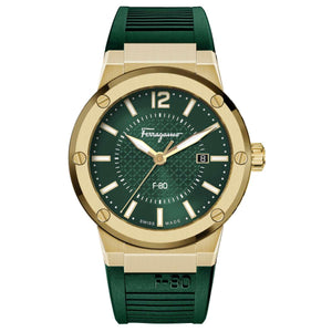 Salvatore Ferragamo F-80 Classic Green Dial Green Rubber Strap Watch for Men - SFHY02022 Authentic Buy Shop Now