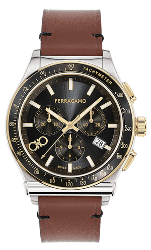 Salvatore Ferragamo 1927 Chrono Analog Black Dial Brown Leather Strap Watch for Men - SFKZ00323 Authentic Buy Shop Now