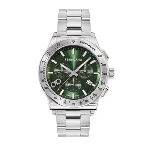 Salvatore Ferragamo 1927 Chrono Green Dial Silver Steel Strap Watch for Men - SFKZ00423 Authentic Buy Shop Now