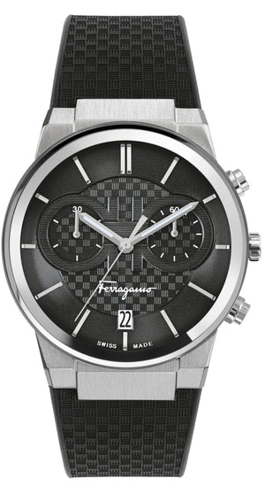 Salvatore Ferragamo Sapphire Chrono Black Dial Black Silicone Strap Watch for Men - SFME00121 Authentic Buy Shop Now