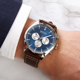 Hugo Boss Pioneer Chronograph Blue Dial Brown Leather Strap Watch For Men - 1513709 Authentic Buy Shop Now