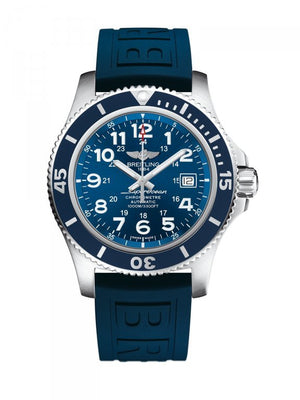 Breitling Superocean II 44mm Blue Dial Blue Rubber Strap Watch for Men - A17392D8/C910/158S/A20SS.1 Authentic Buy Shop Now