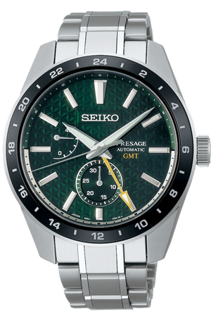 Seiko Presage Sharp Edged Series GMT Green Dial Silver Steel Strap Watch For Men - SPB219J1 Authentic Buy Shop Now