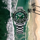 Seiko Prospex GMT Divers Automatic Marine Green Dial Silver Steel Strap Watch For Men - SPB381J1 Authentic Buy Shop Now