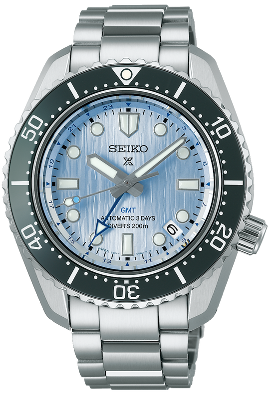 Seiko Prospex Limited Edition Automatic GMT Glacier Blue Dial Silver Steel Strap Watch For Men - SPB385J1 Authentic Buy Shop Now