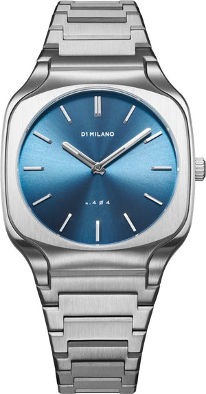D1 Milano Square Caribbean Blue Dial Silver Steel Strap Watch for Men - D1-SQBJ07 Authentic Buy Shop Now