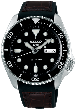 Seiko 5 Sports SKX Automatic Black Dial Black Leather Strap Watch for Men - SRPD55K2 Authentic Buy Shop Now