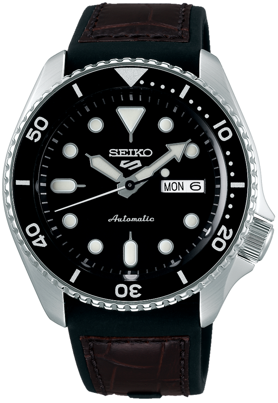 Seiko 5 Sports SKX Automatic Black Dial Black Leather Strap Watch for Men - SRPD55K2 Authentic Buy Shop Now