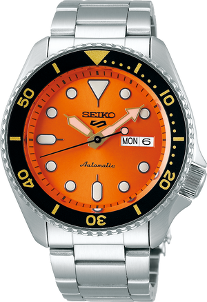 Seiko 5 Sports Automatic Orange Dial Silver Steel Strap Watch For Men - SRPD59K1 Authentic Buy Shop Now