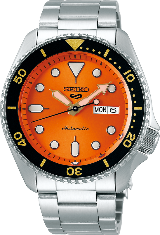 Seiko 5 Sports Automatic Orange Dial Silver Steel Strap Watch For Men - SRPD59K1 Authentic Buy Shop Now