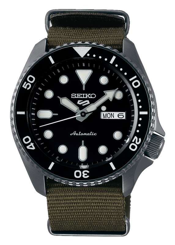 Seiko 5 Sport Automatic Black Dial Green Nylon Strap Watch For Men - SRPD65K4 Authentic Buy Shop Now
