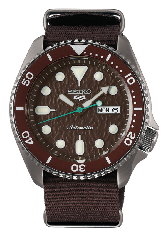 Seiko 5 Sport Automatic Brown Dial Brown Nylon Strap Watch For Men - SRPD85K1 Authentic Buy Shop Now
