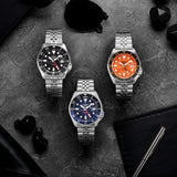 Seiko 5 Sports GMT Automatic Orange Dial Silver Steel Strap Watch For Men - SSK005K1 Authentic Buy Shop Now