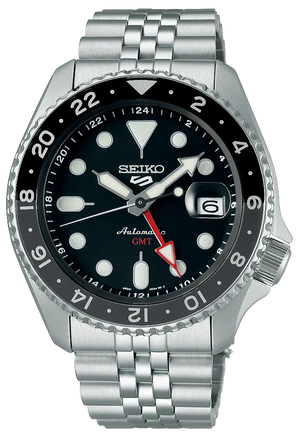 Seiko 5 Sports Automatic GMT Black Dial Silver Steel Strap Watch For Men - SSK001K1 Authentic Buy Shop Now