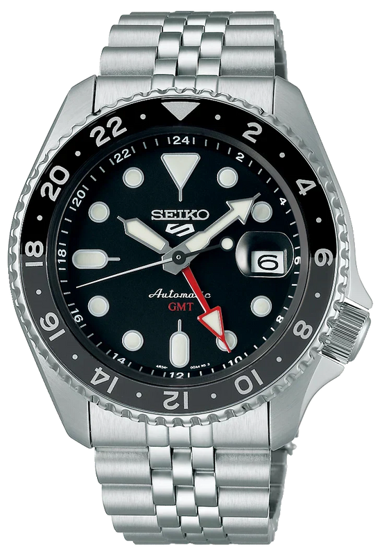 Seiko 5 Sports Automatic GMT Black Dial Silver Steel Strap Watch For Men - SSK001K1 Authentic Buy Shop Now