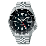 Seiko 5 Sports Automatic GMT Black Dial Silver Steel Strap Watch For Men - SSK001K1 Authentic Buy Shop Now