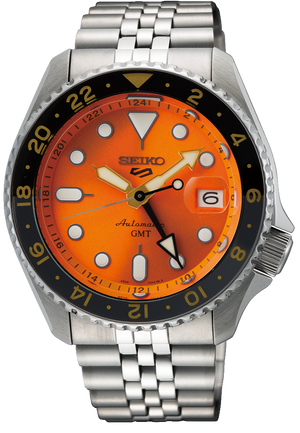 Seiko 5 Sports GMT Automatic Orange Dial Silver Steel Strap Watch For Men - SSK005K1 Authentic Buy Shop Now