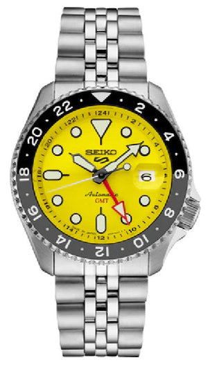 Seiko 5 Sport SKX GMT US Special Creation Automatic Yellow Dial Silver Steel Strap Watch for Men - SSK017K1 Authentic Buy Shop Now