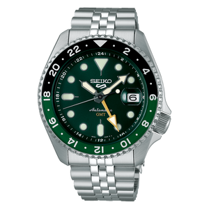 Seiko 5 Sports SKX GMT Automatic Green Dial Silver Steel Strap Watch For Men - SSK035K1 Authentic Buy Shop Now