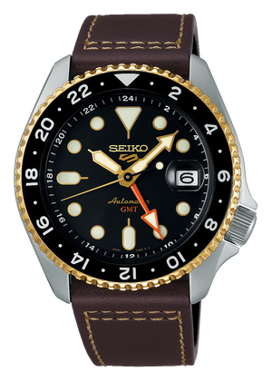 Seiko 5 Sports SKX GMT Automatic Mocha Black Dial Brown Leather Strap Watch For Men - SSK036K1 Authentic Buy Shop Now