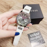 Guess Frontier Diamonds Silver Dial White Rubber Strap Watch for Women - GW0045L1 Authentic Buy Shop Now