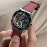Guess Headline Multifunction Grey Dial Burgundy Silicone Strap Watch For Men - GW0571G4 Authentic Buy Shop Now