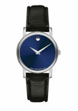 Movado Museum Blue Dial Black Leather Strap Watch For Women - 2100010 Authentic Buy Shop Now