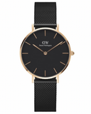 Daniel Wellington Petite Ashfield Black Dial Black Mesh Strap Watch For Women - DW00100245 Authentic Buy Shop Now