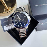 Tommy Hilfiger Larson Chronograph Blue Dial Silver Steel Strap Watch For Men - 1791917 Authentic Buy Shop Now