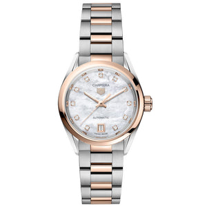 Tag Heuer Carrera Date Automatic Mother of Pearl Dial Two Tone Steel Strap Watch for Women - WBN2450.BD0569 Authentic Buy Shop Now