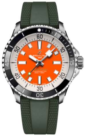 Breitling Superocean Automatic 42mm Kelly Slater Limited Edition Orange Dial Green Rubber Strap Watch for Men - A173751A101S1 Authentic Buy Shop Now