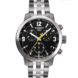 Tissot PRC 200 Chronograph Black Dial Silver Steel Strap Watch For Men - T055.417.11.057.00 Authentic Buy Shop Now