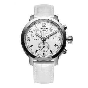 Tissot PRC 200 Chronograph White Dial White Leather Strap Watch For Men - T055.417.16.017.00 Authentic Buy Shop Now